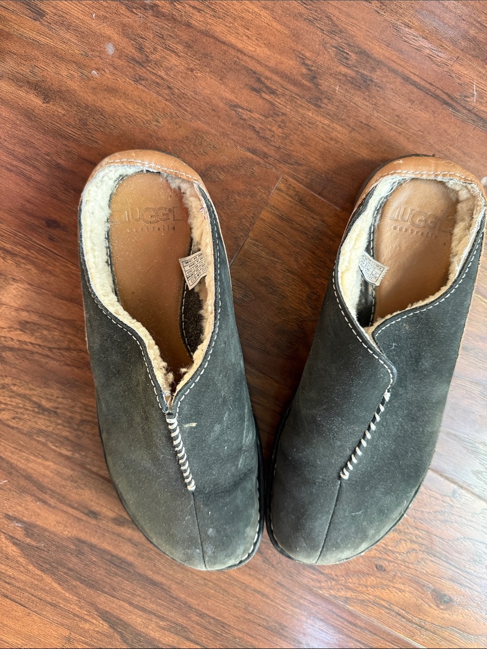 UGG Men's Charcoal Suede Shearling-Lined Slip-On Clogs